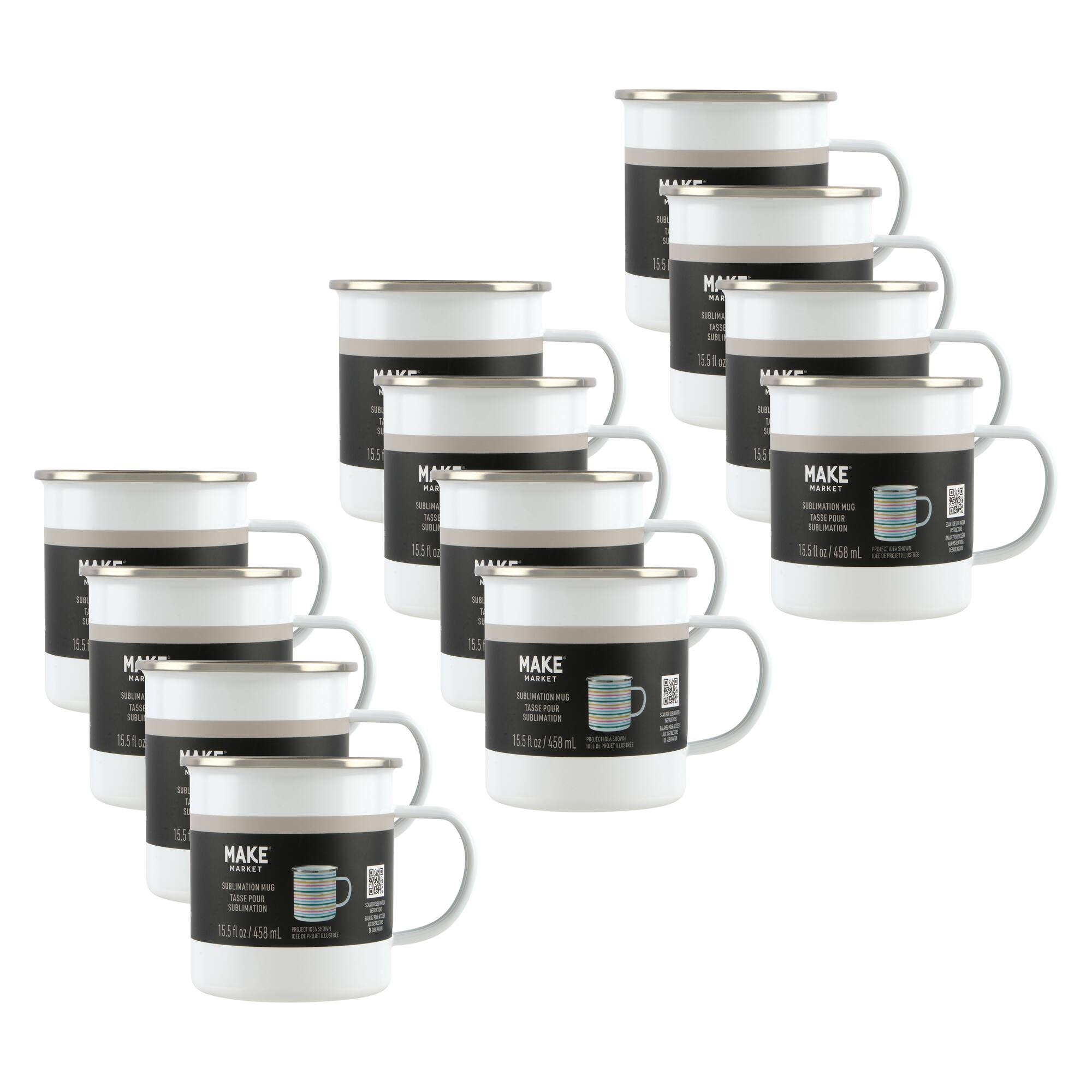 12 Pack: 15.5oz. White Metal Sublimation Camping Mug by Make Market®